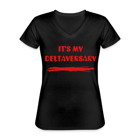 Deltaversary Women's V-Neck 1 T-Shirt Flex Print - black